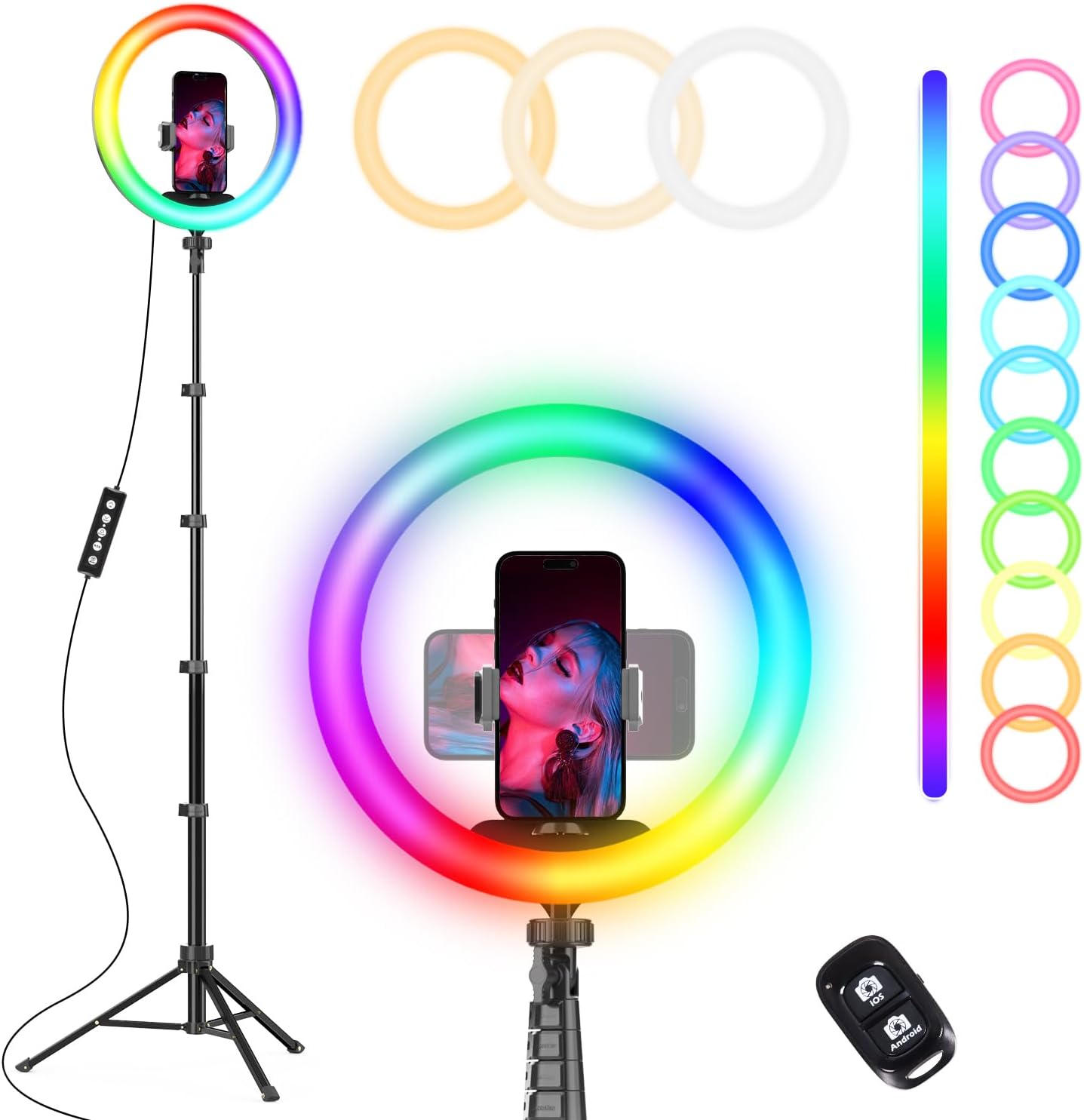 UBeesize 12 RGB Selfie Ring Light with 62in Tripod Stand