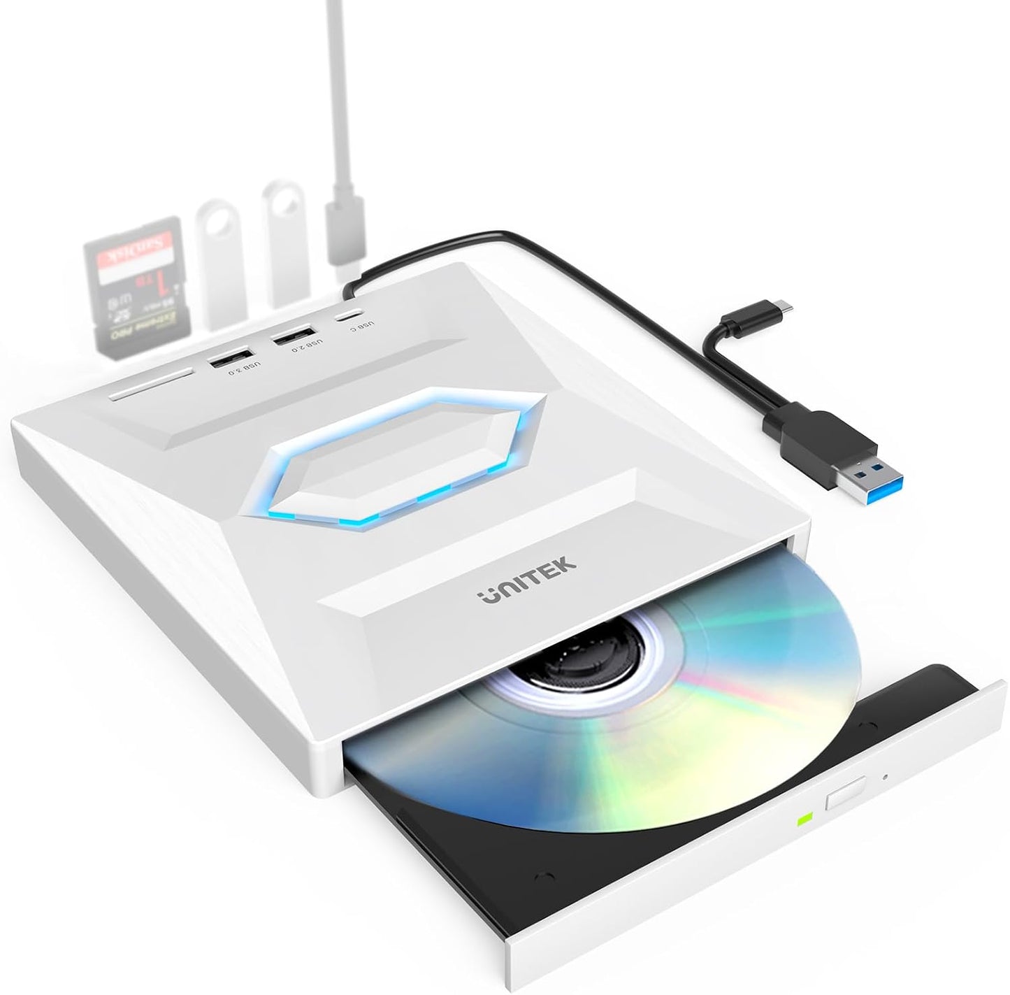Unitek USB C CD/DVD Drive - Fast Data Transfer