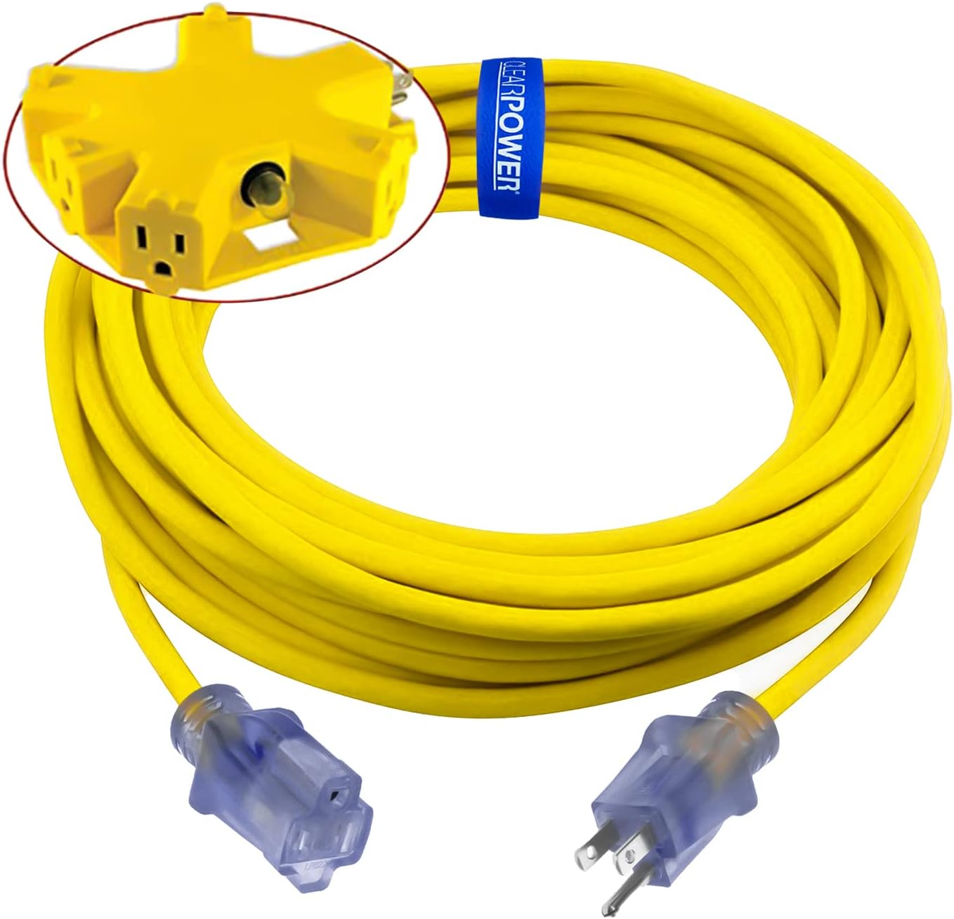 Clear Power 50 ft Heavy Duty Outdoor Extension Cord with Adapter