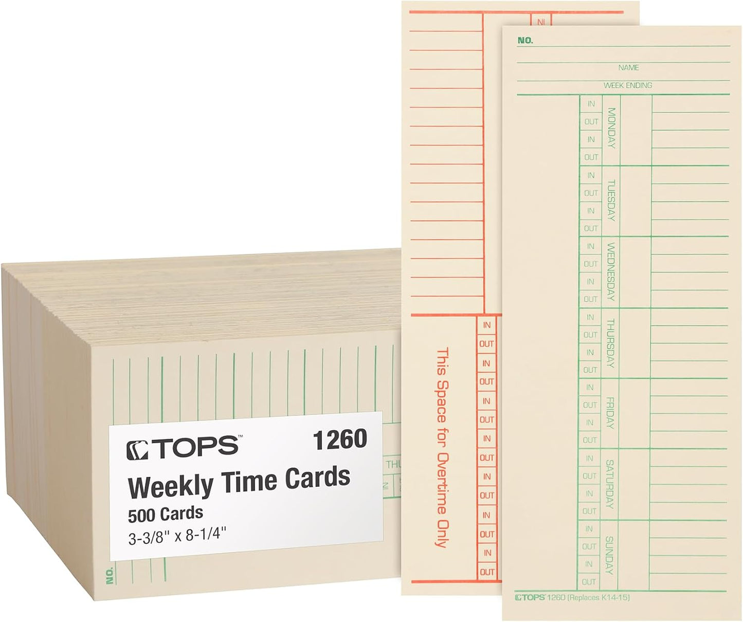 TOPS Time Cards Weekly 2-Sided Named Days 500-Count Pack