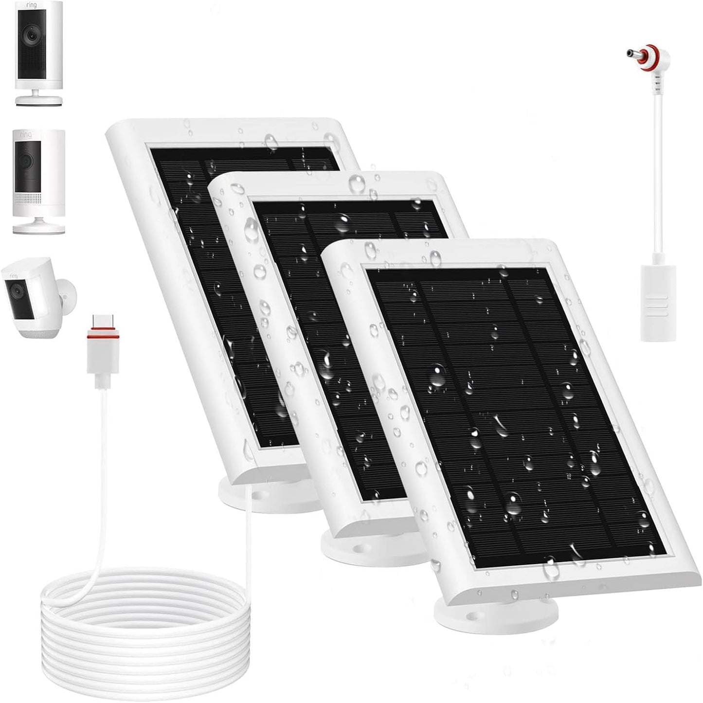 3 Pack Ring Camera Solar Panels - Dustproof, Waterproof, Long Cable