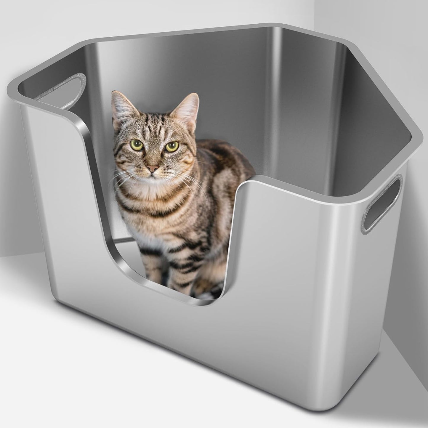 Stainless Steel Corner Cat Litter Box for Small Medium Cats