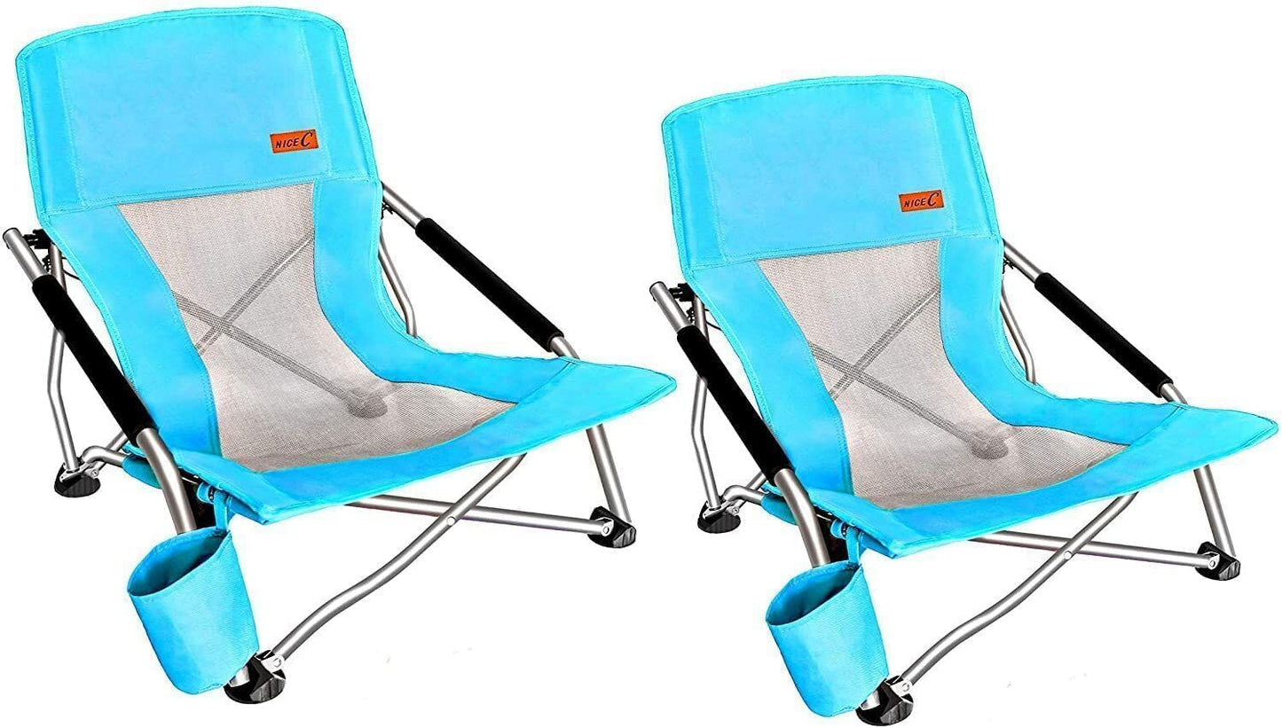 Portable Beach Chairs with Cup Holder (2 Pack)
