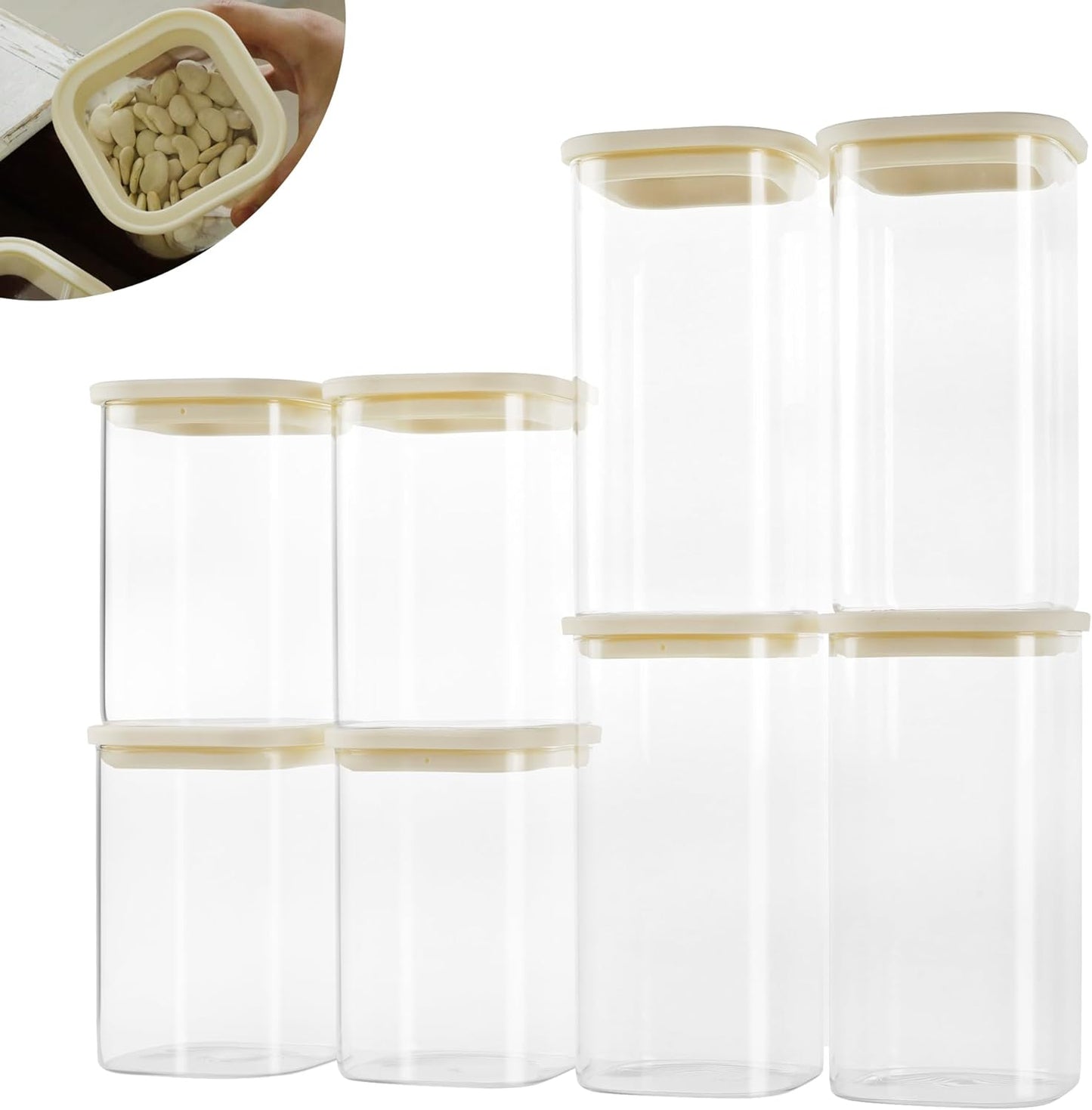 8pcs Square Pantry Glass Jars with Airtight Lids for Storage