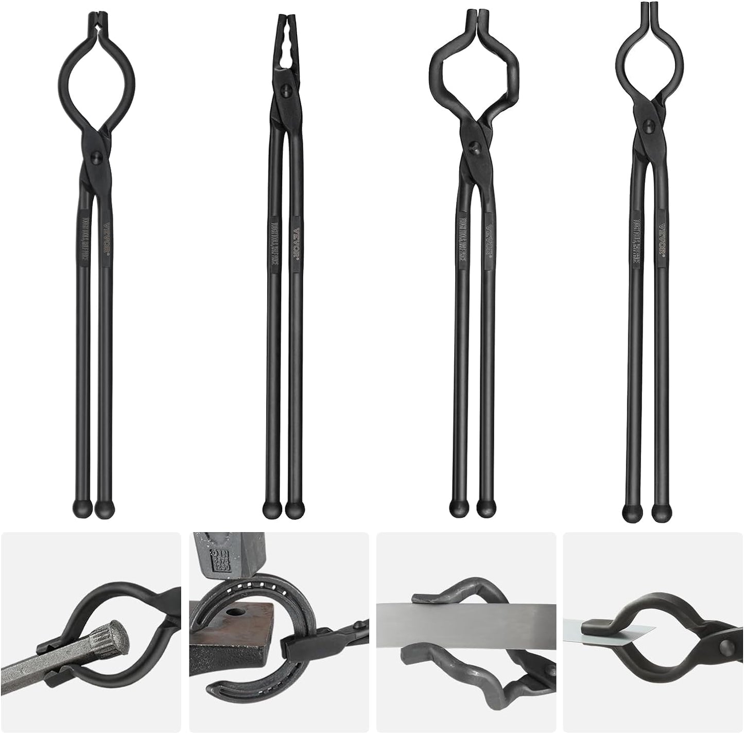 VEVOR Blacksmith Tongs Set: 4 Durable Tongs for Forging Needs
