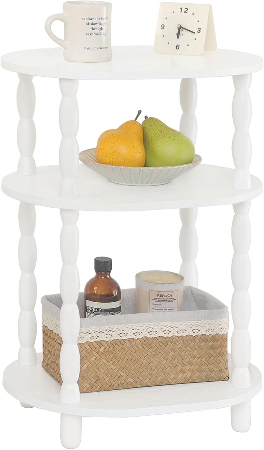 MaxSmeo White Side Table - Modern 3-Tier Oval End Table