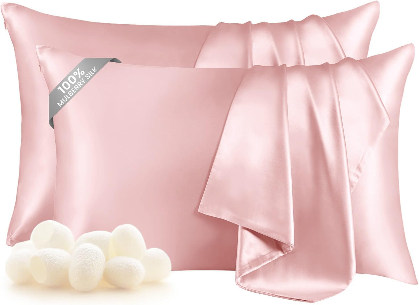 THXSILK Set of 2 Mulberry Silk Zipper Pillow Cases for Comfort