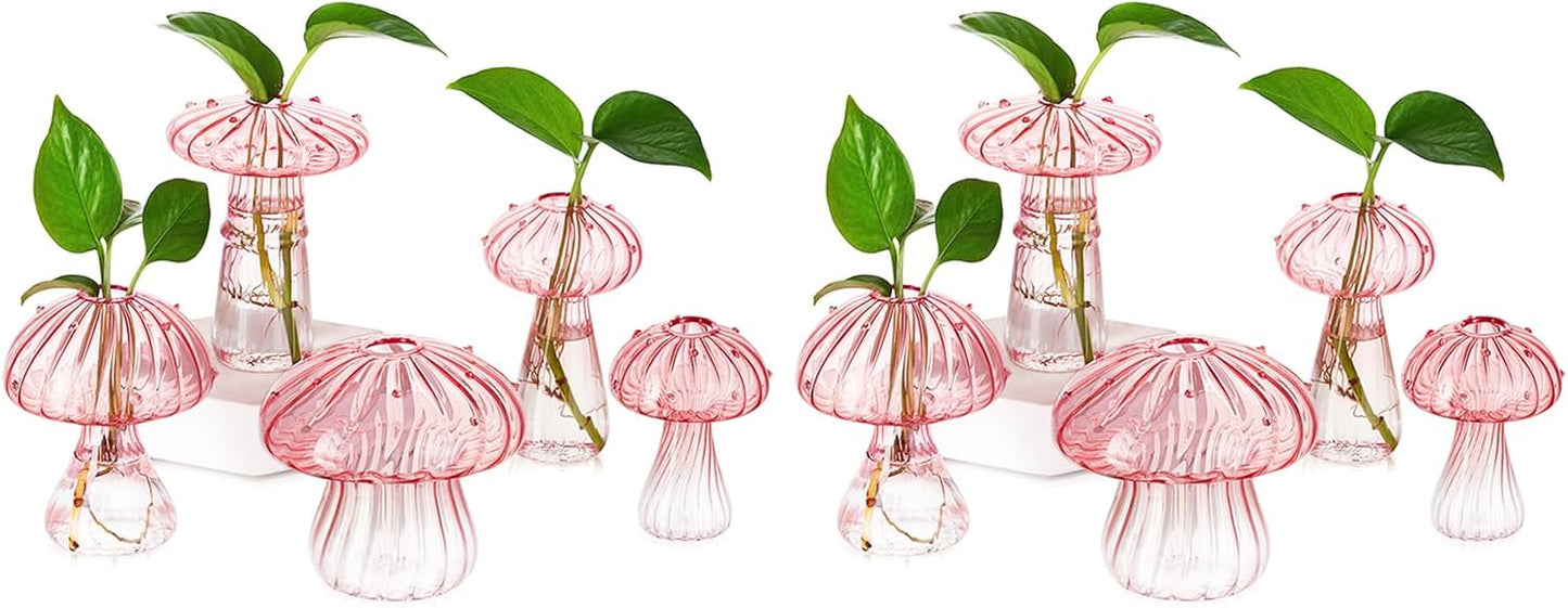 Hewory Mushroom Jars for Plants - Unique Glass Vases for Decor