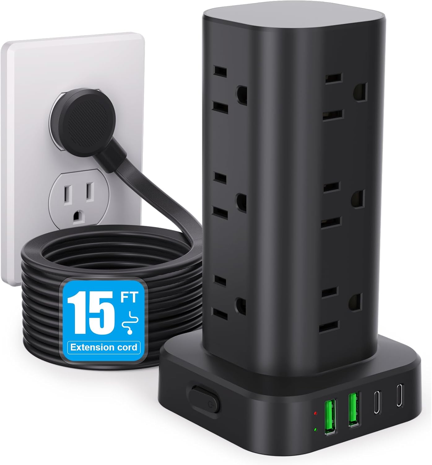 Power Strip Tower with 12 AC Outlets and 4 USB Ports for Home