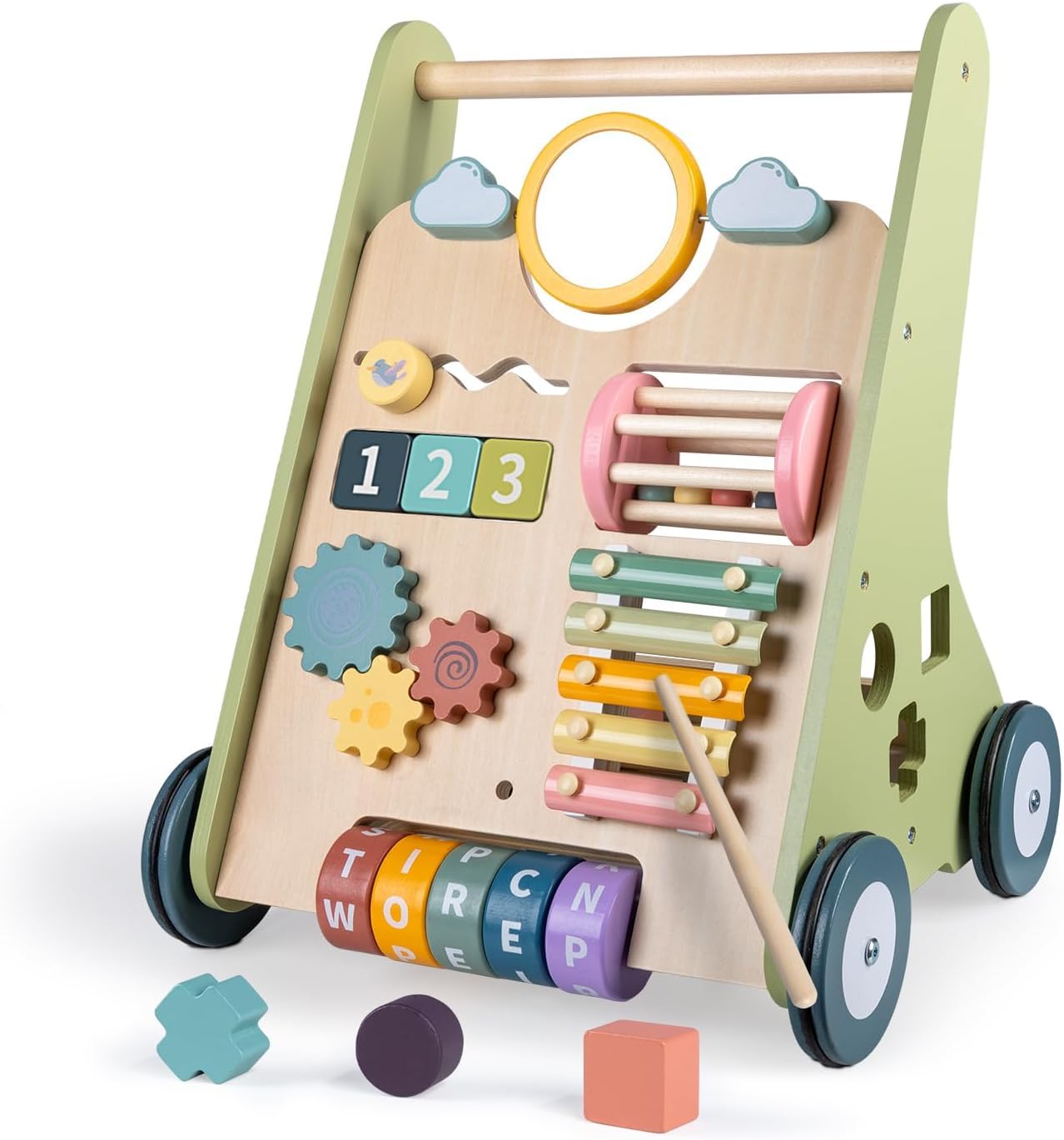 Wooden Baby Walker with Wheels for Boys 6-12 Months Fun Toy