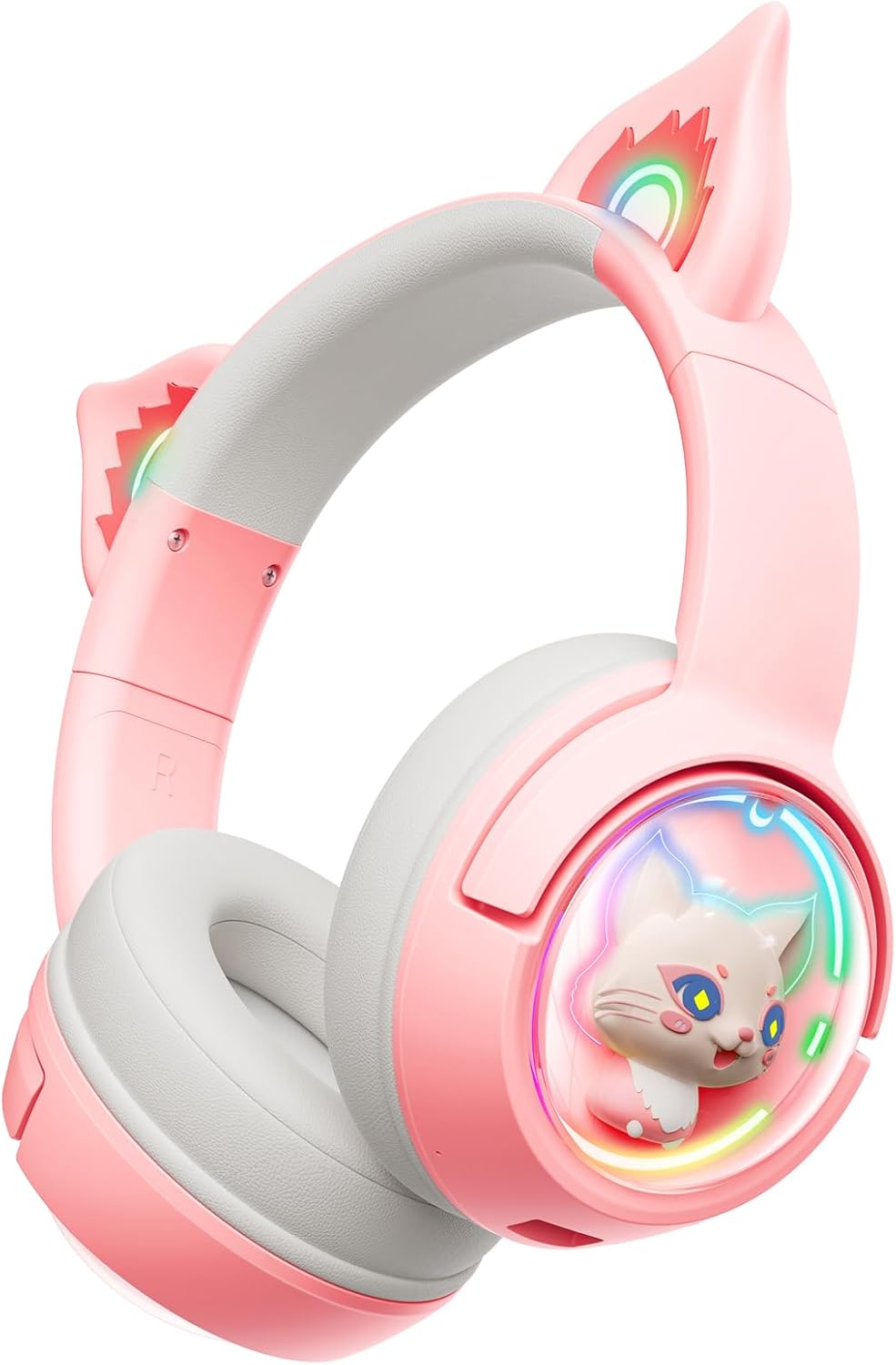 Pink Cat Bluetooth Headphones | Wireless/Wired, Mic, RGB Light | Girls/Women Gaming