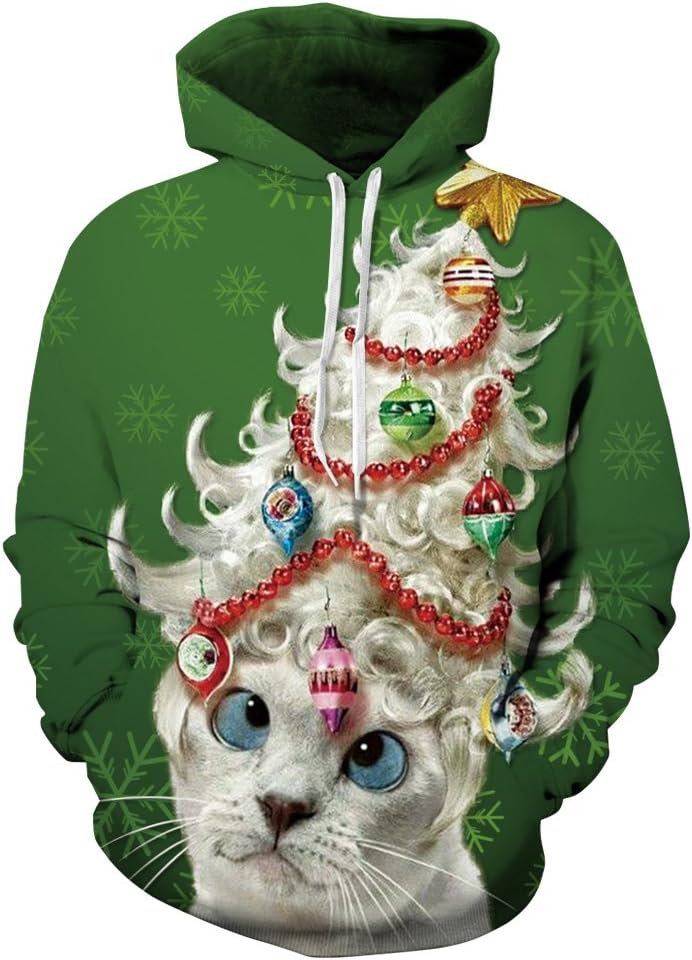 Cfanny 3D Santa Print Ugly Christmas Kangaroo Hoodie