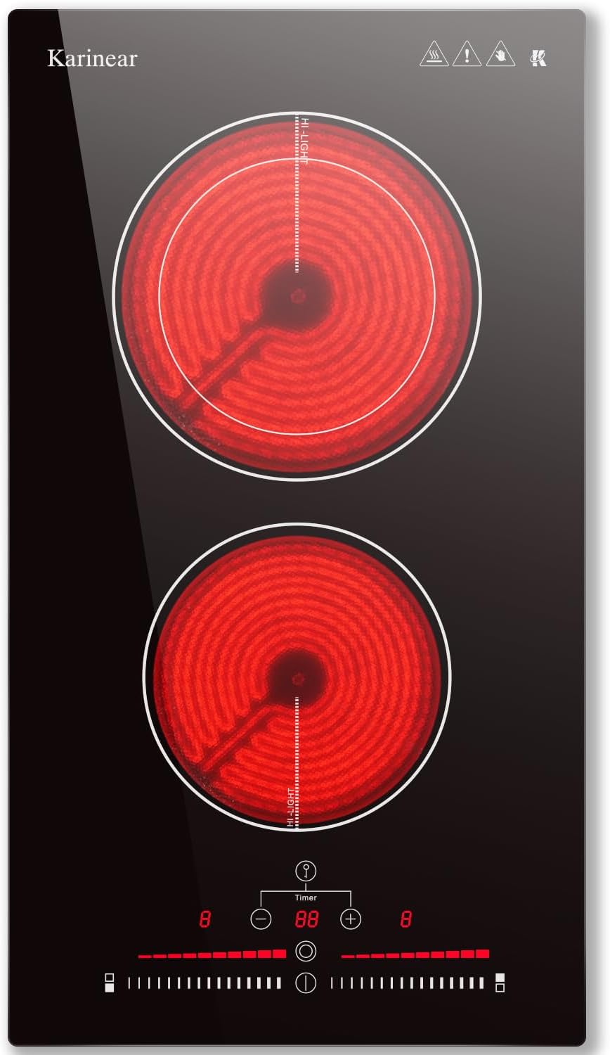 Karinear 2 Burners Electric Cooktop: High Power 12 Inch Stove