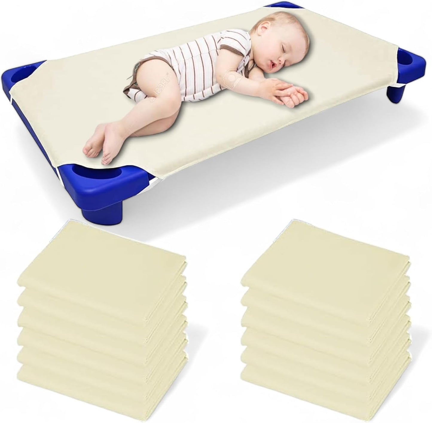 Pack of 12 Cot Sheet for Daycare Preschool Cot Bed - Ivory