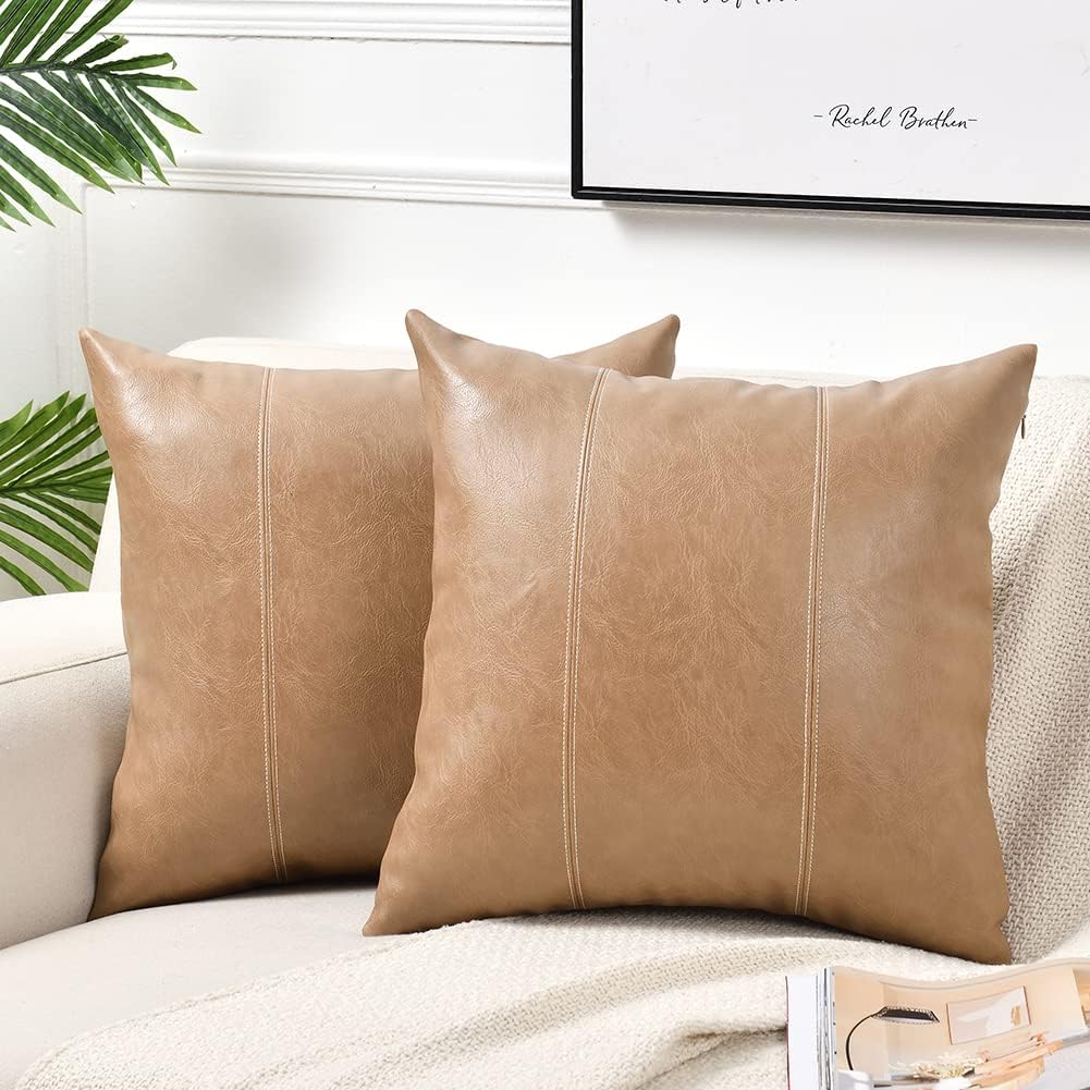 Fancy Homi Tan 26x26 Pillow Covers Set of 2 for Home Decor