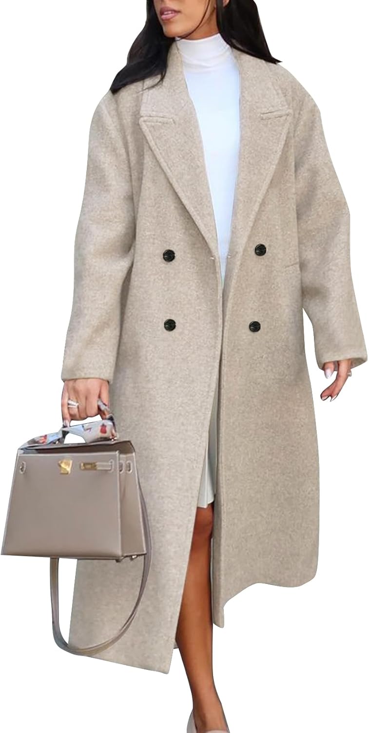 Flygo Womens Long Pea Coat for Stylish Fall and Winter Wear