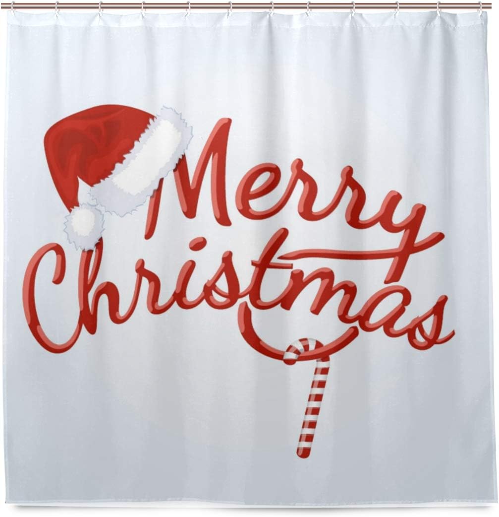 Funny Hat & Candy Cane Christmas Shower Curtain Set