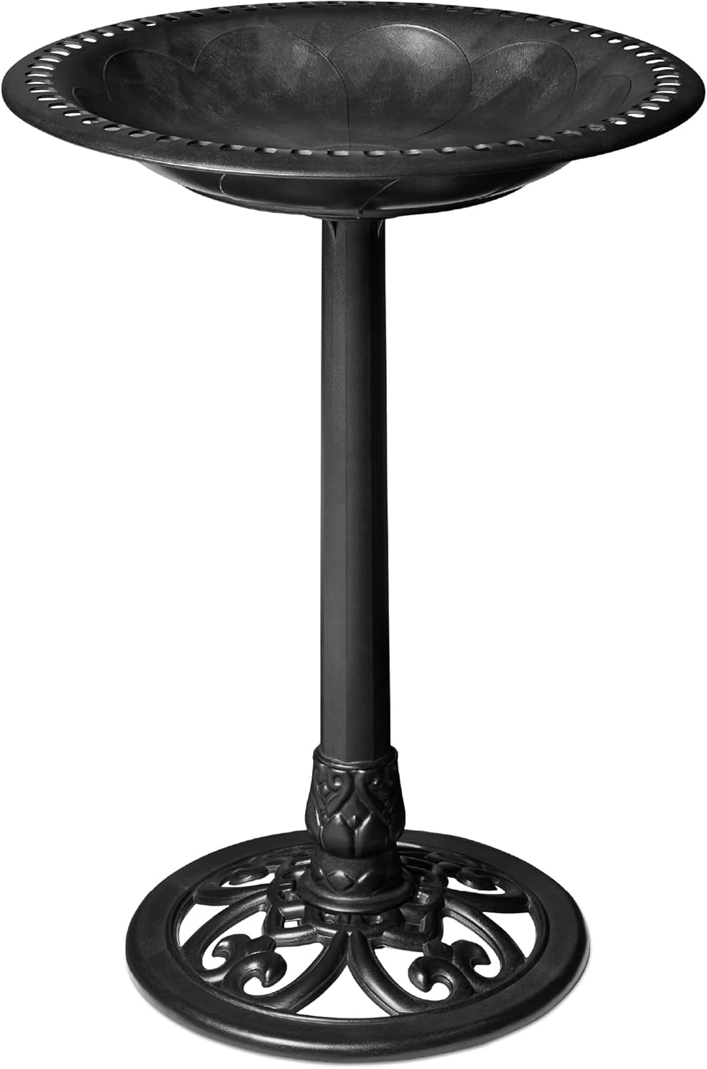 28in Vintage Outdoor Resin Bird Bath with Fleur-de-Lis Accents
