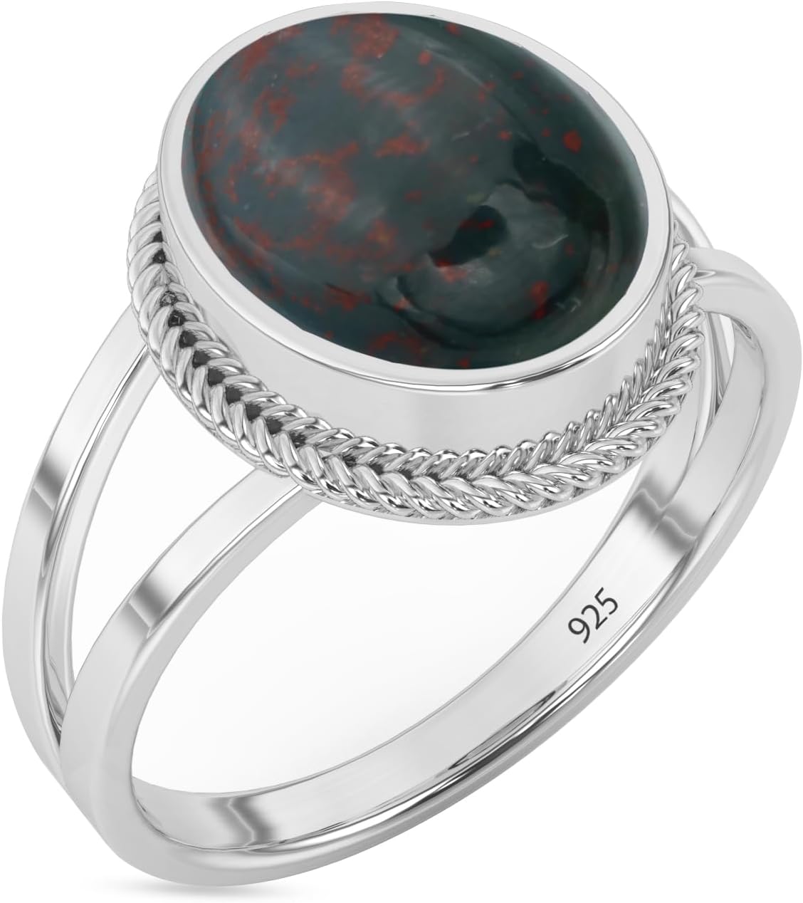 Sterling Silver 925 Ring with Natural Bloodstone Gemstone Elegance