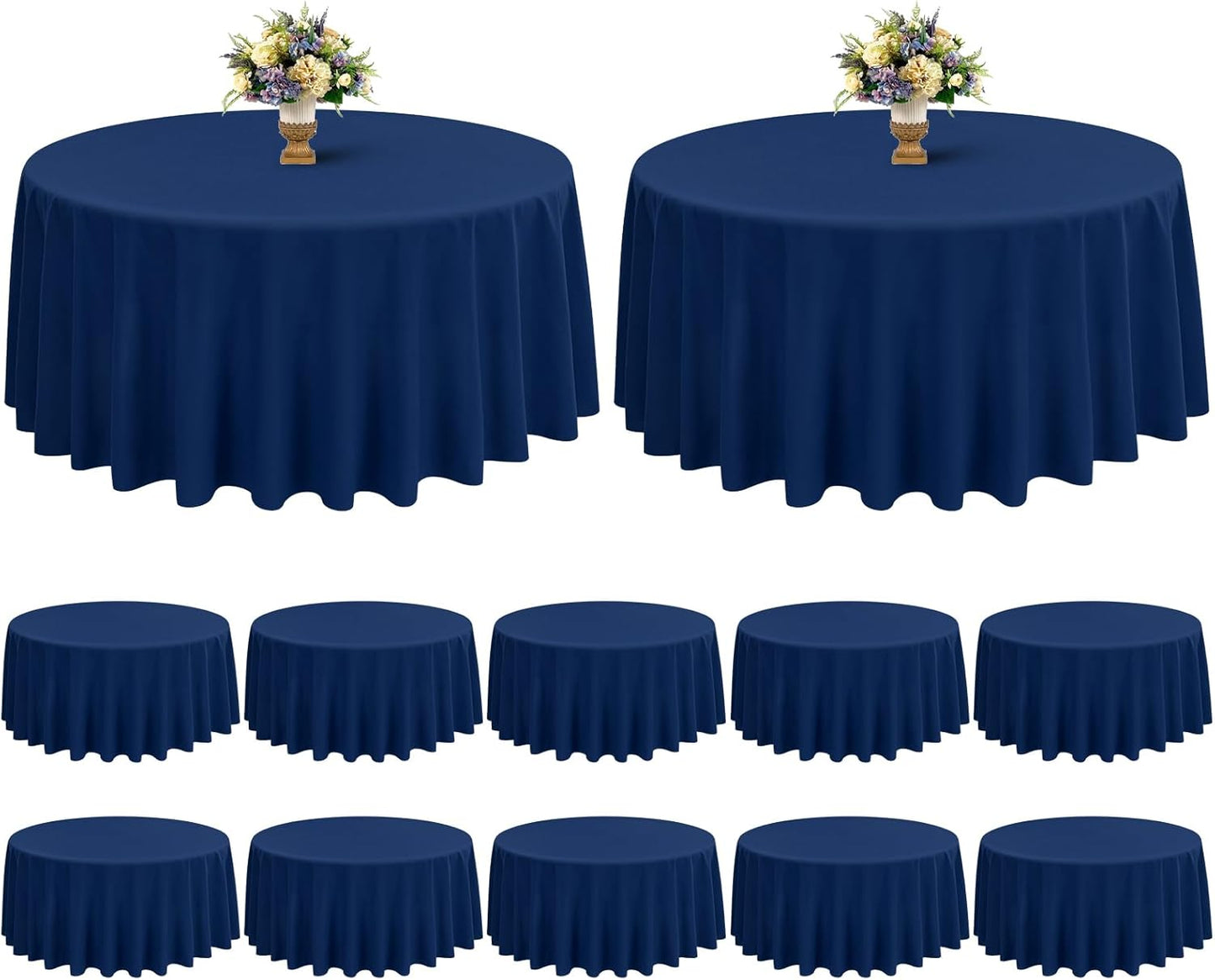 12 Pack Navy Blue Round Tablecloths 90 Inch for Events and Dining