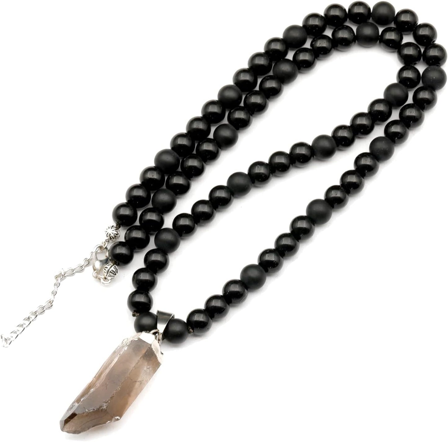 Natural Raw Tourmaline Pendant with Black Onyx Beaded Necklace