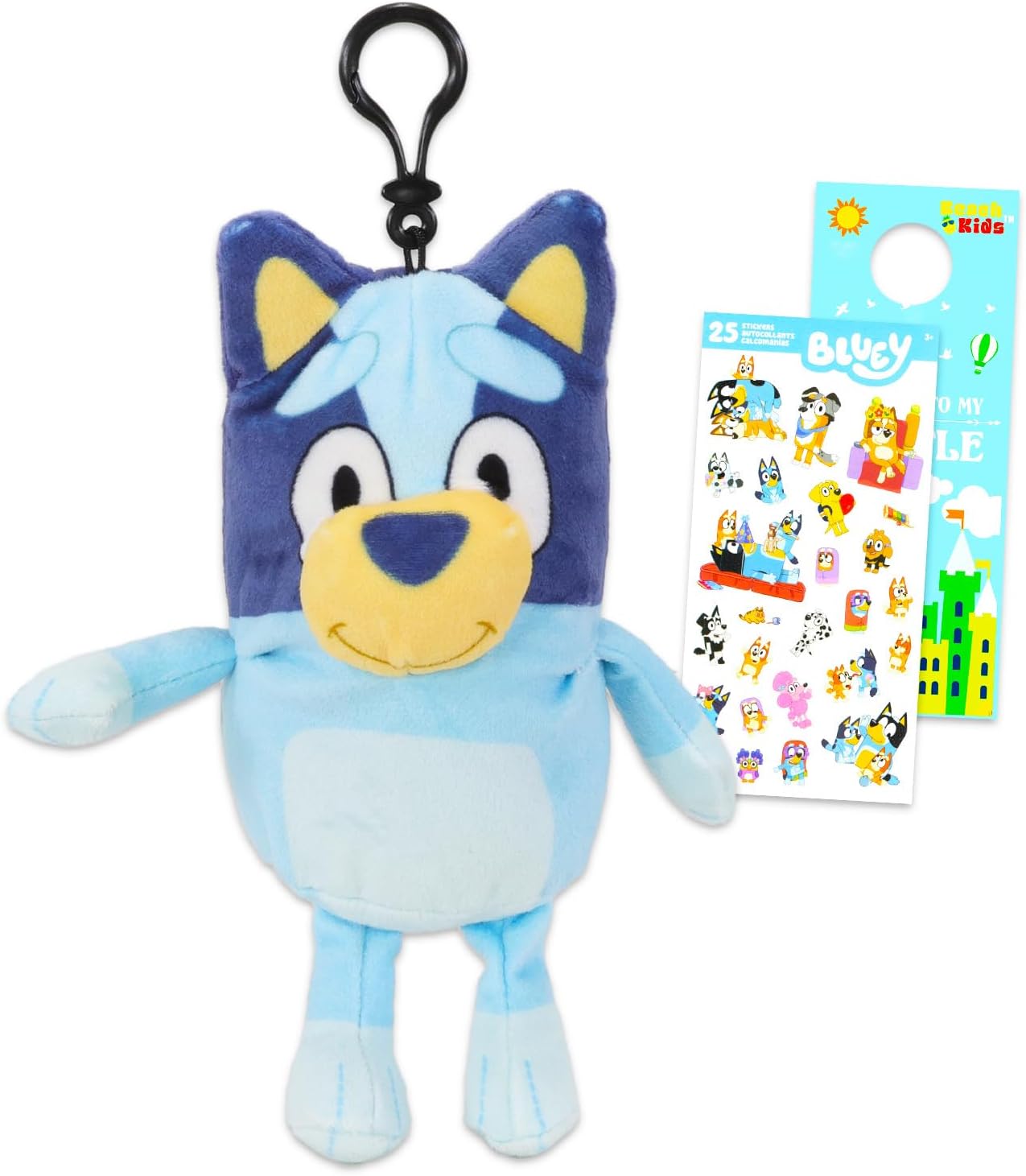 Bluey Plush Keychain Set - Bundle with Stickers | Officially Licensed