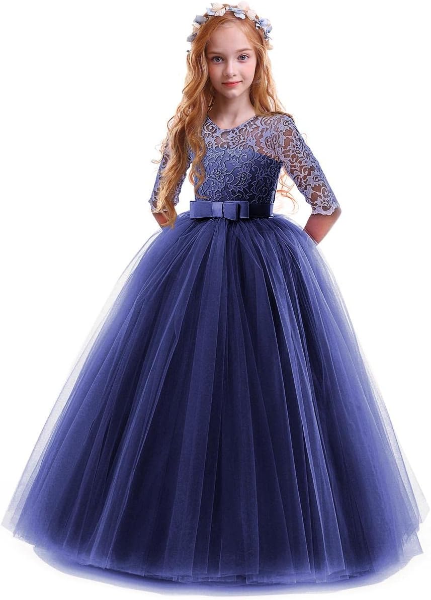 Girls Flower Vintage Floral Lace Dress for Weddings and Parties