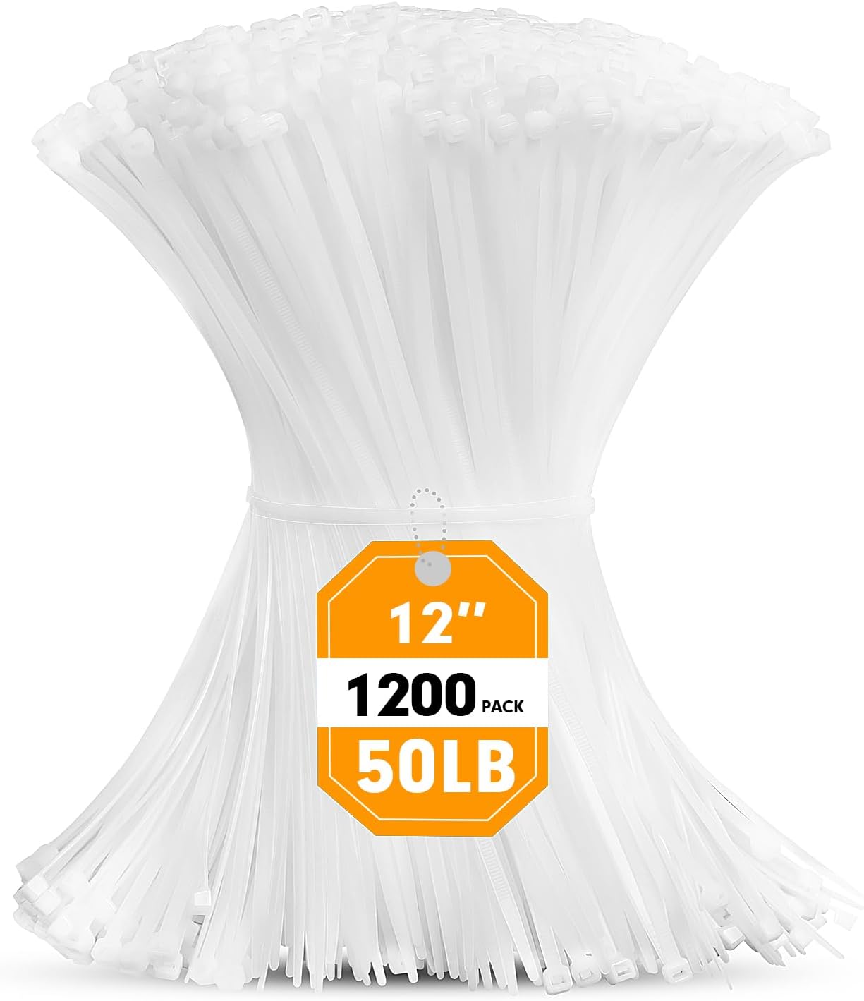 Ultra Strong RAZCC 12 White Zip Ties - 1200pcs