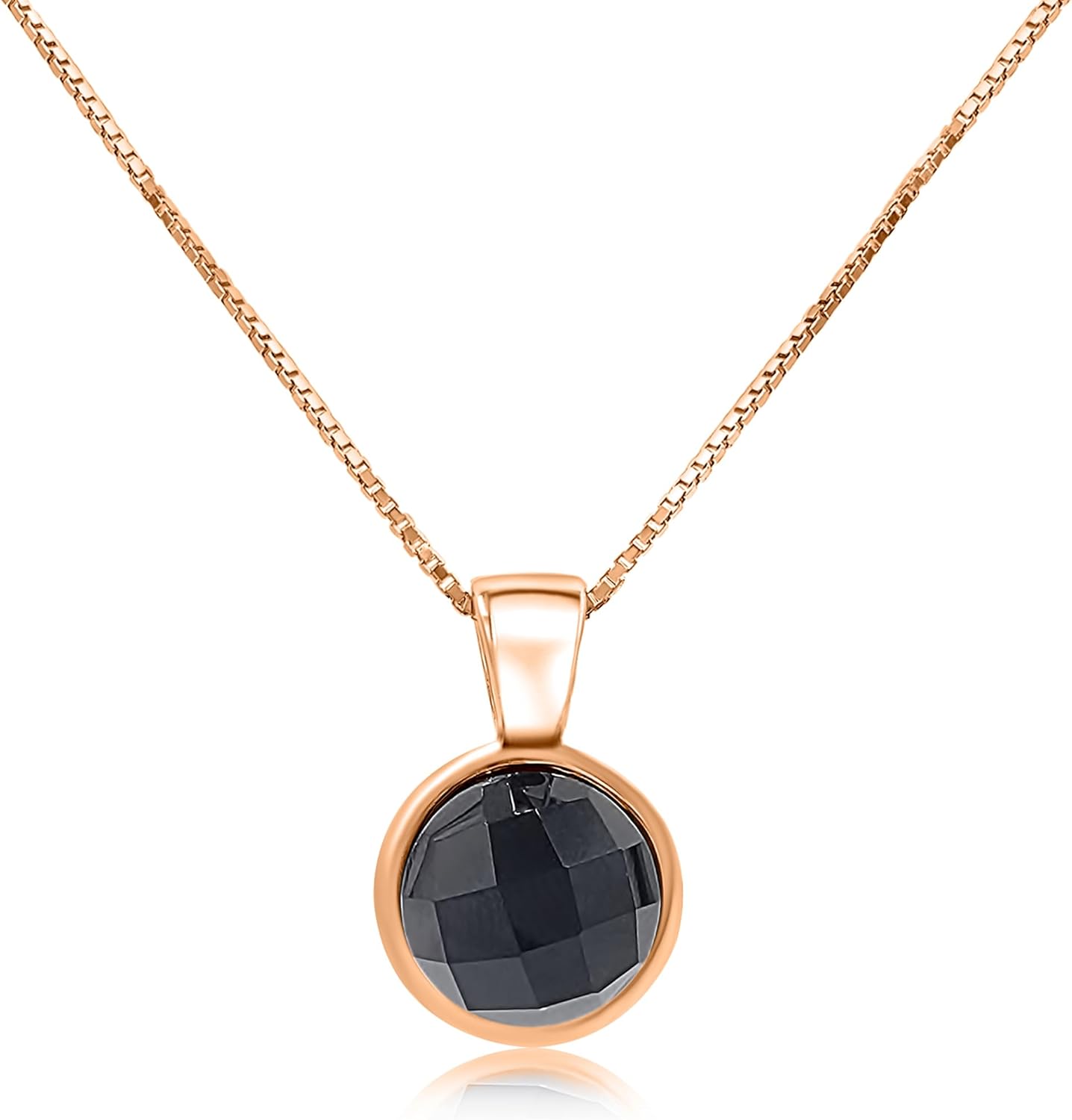 Real Gemstone 8mm Bezel Pendant Chain Necklace for Her