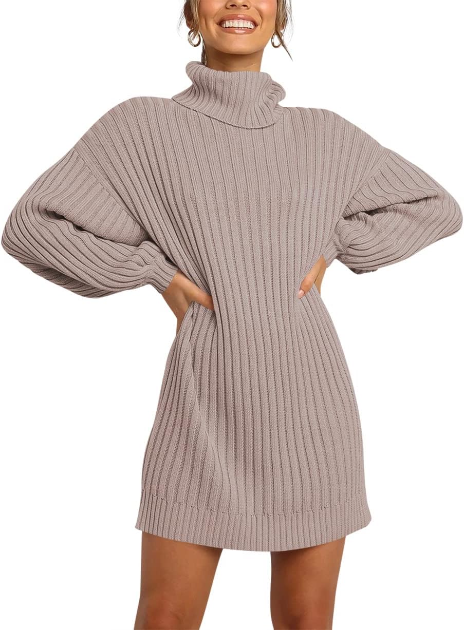 Oversized Sweater Dress for Women - Turtleneck Batwing Style