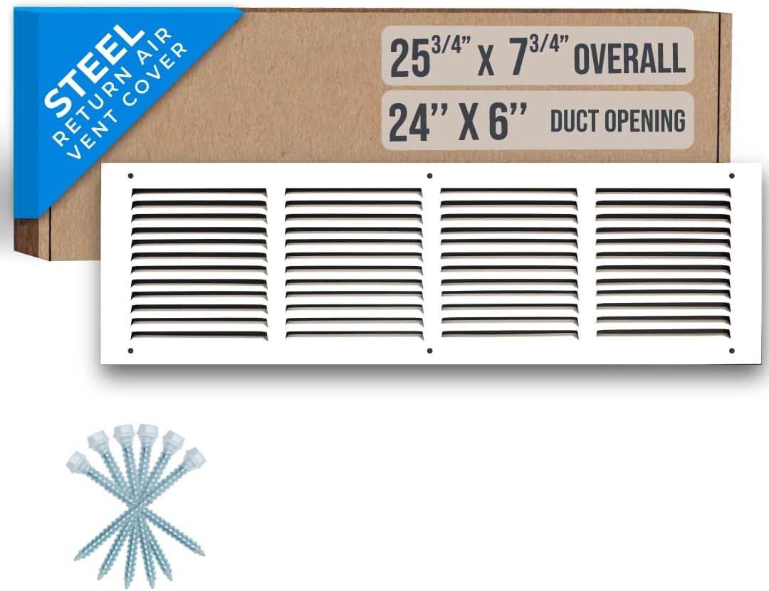 Fits 24x6 Duct Opening Steel Return Air Grille for HVAC Use