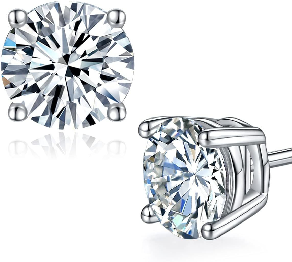 Moissanite Stud Earrings for Women in Sterling Silver 925