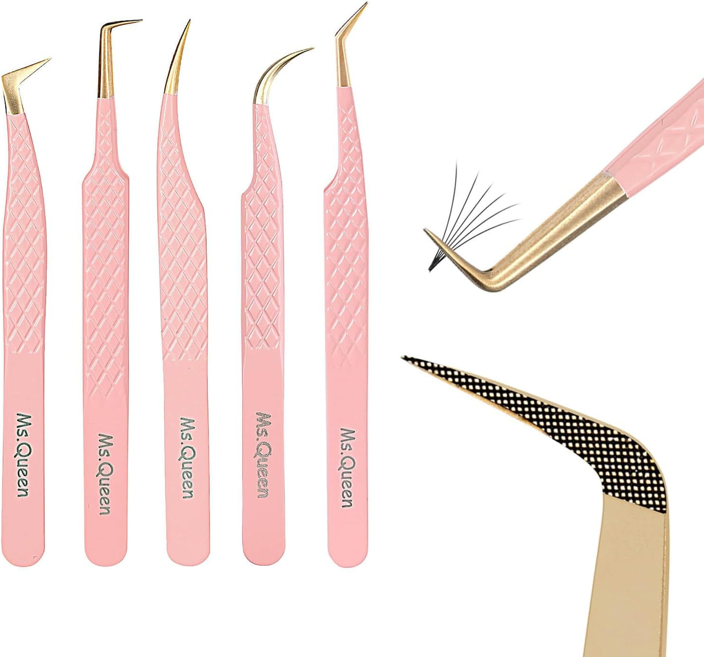 Ms.Queen Eyelash Extension Tweezers Set for Perfect Volume Lashes