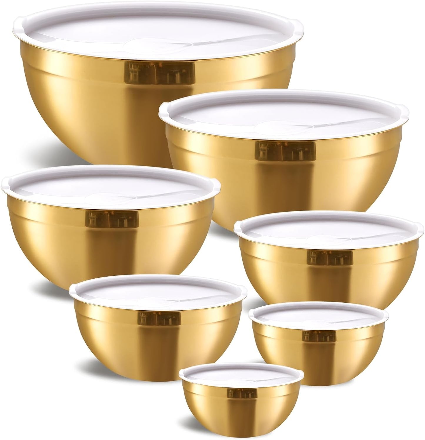 Gold Mixing Bowls Set of 7 with Airtight Lids for Cooking