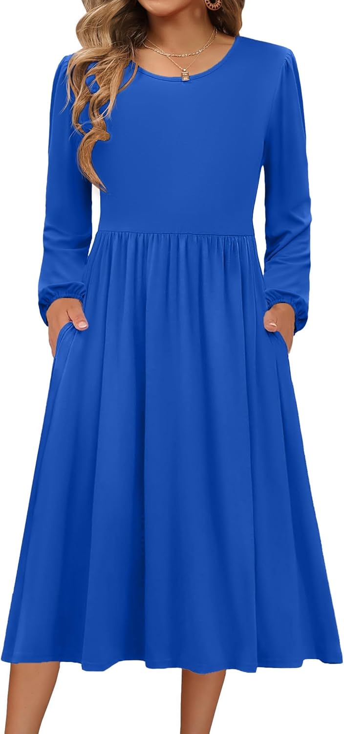 Zeagoo Long Sleeve Dresses for Women: Casual Flowy A-Line Midi