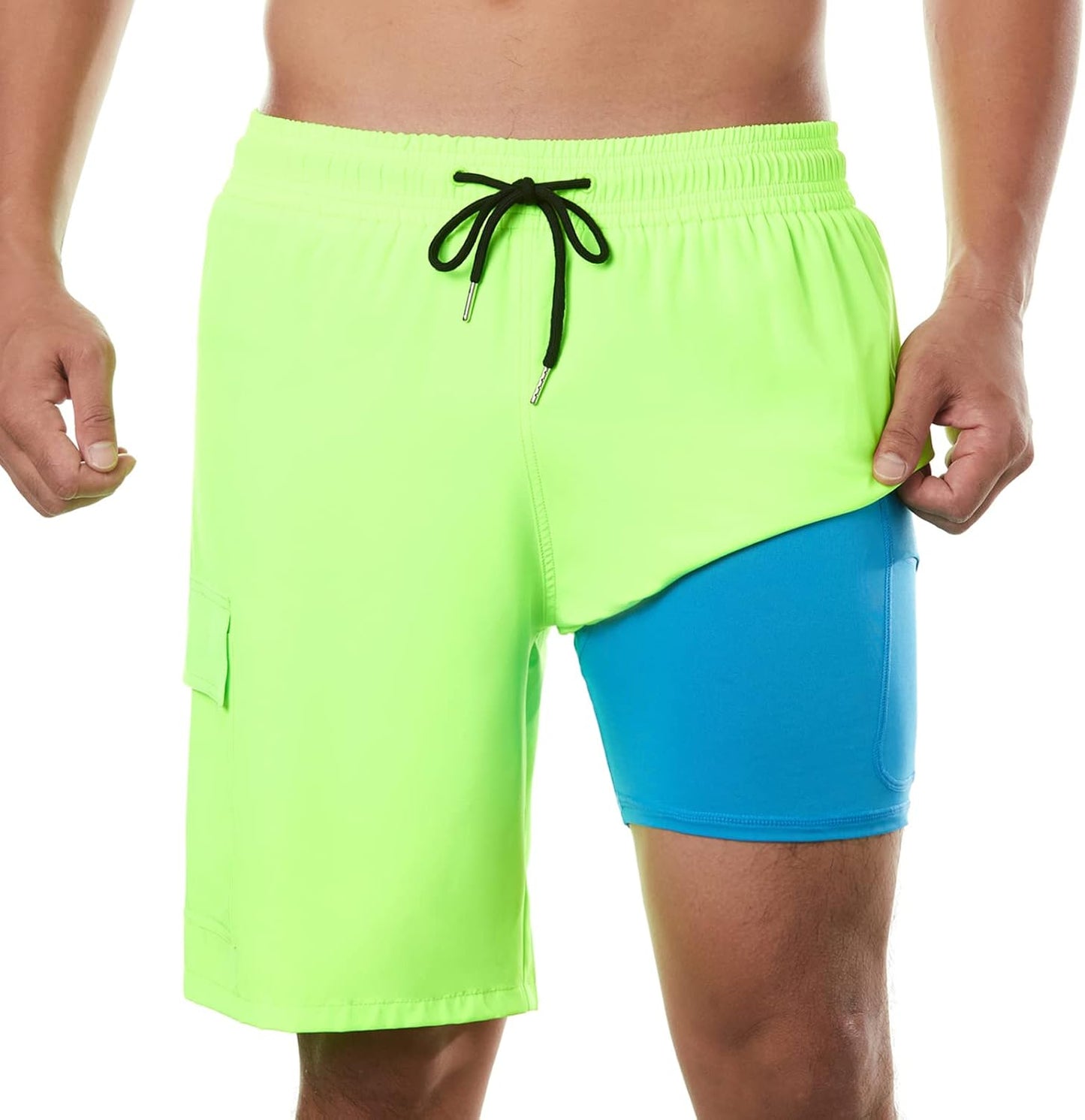 BRISIRA Mens Swim Trunks with Compression Liner for Comfort