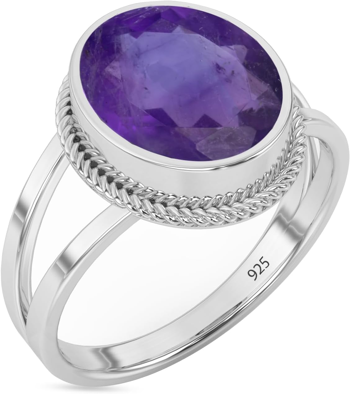 Sterling Silver 925 Ring with Natural Amethyst Gemstone