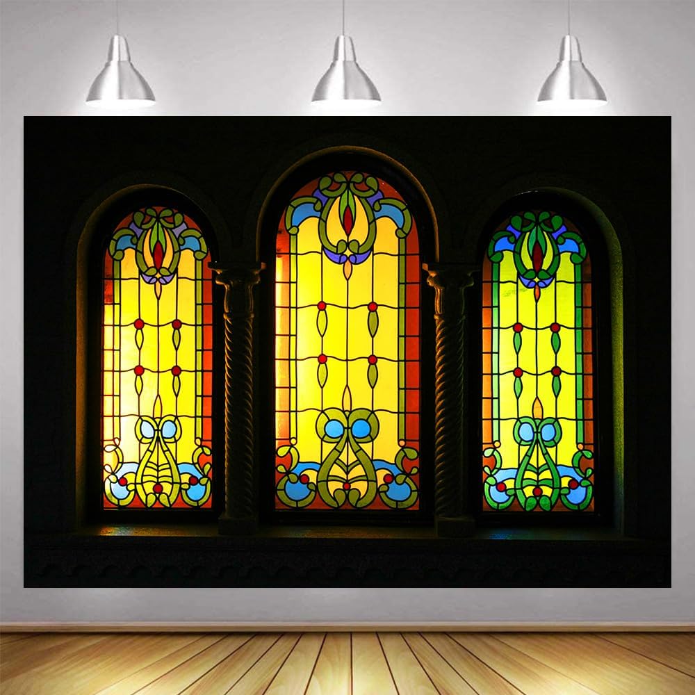 10x7ft Stained Glass Window Backdrop for Artistic Portraits