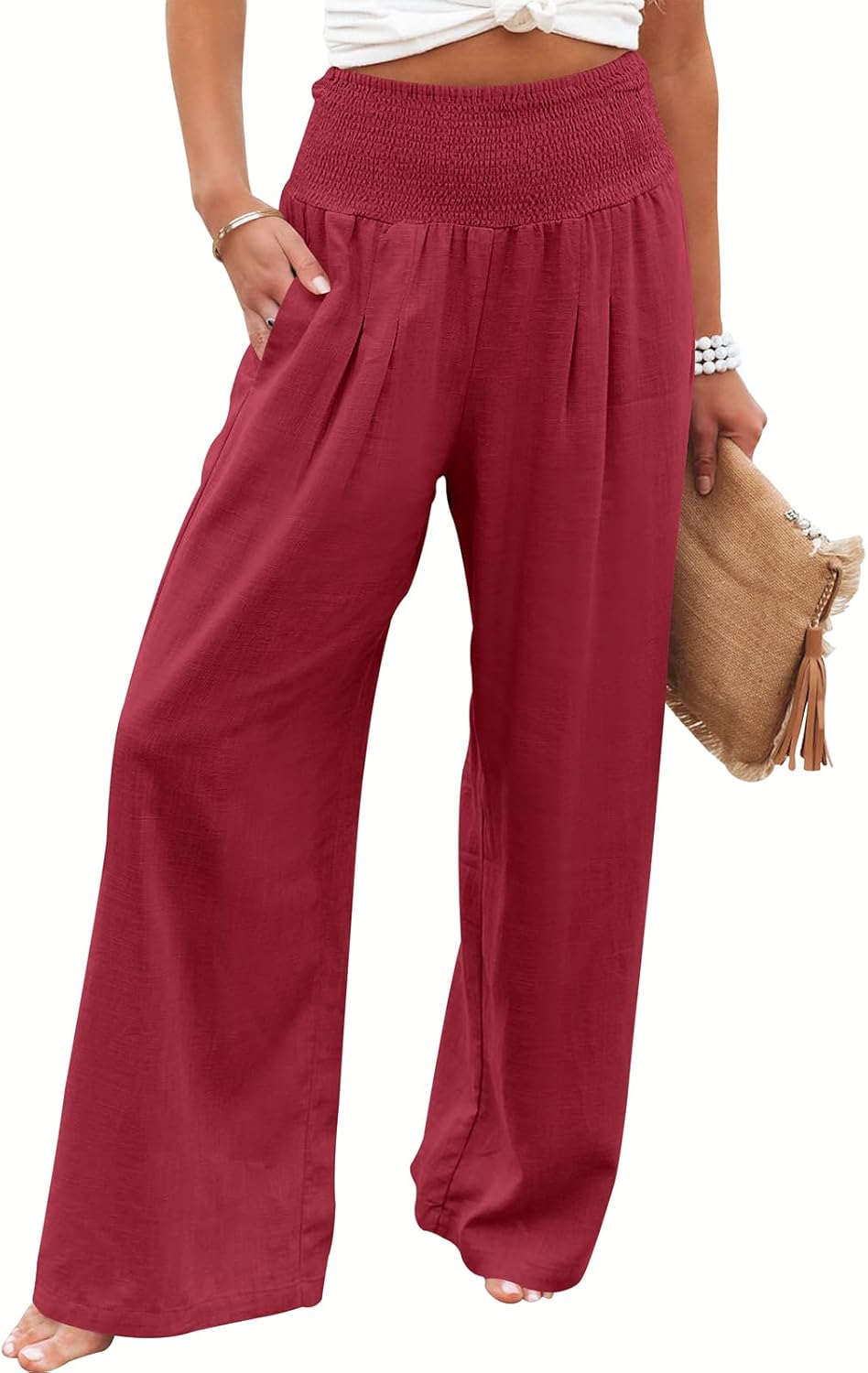 Linen Palazzo Pants for Women: Boho Wide Leg High Waist Style