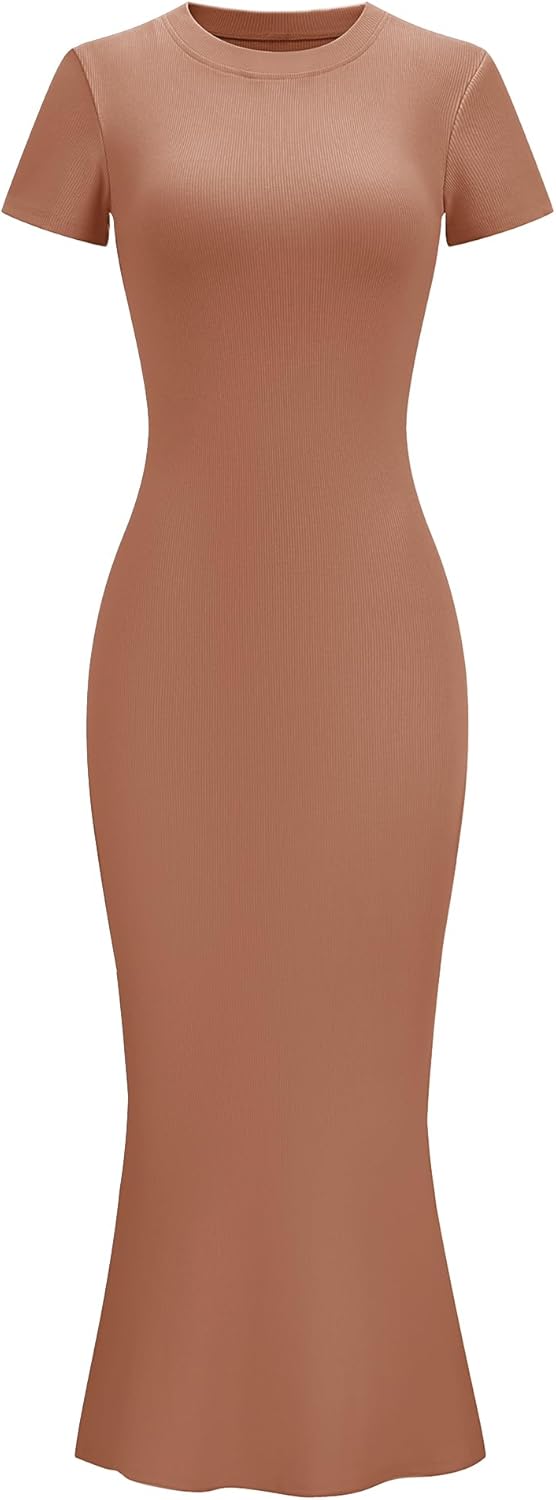 LOMON Women Fishtail Hem Ribbed Maxi Dress for Summer Style