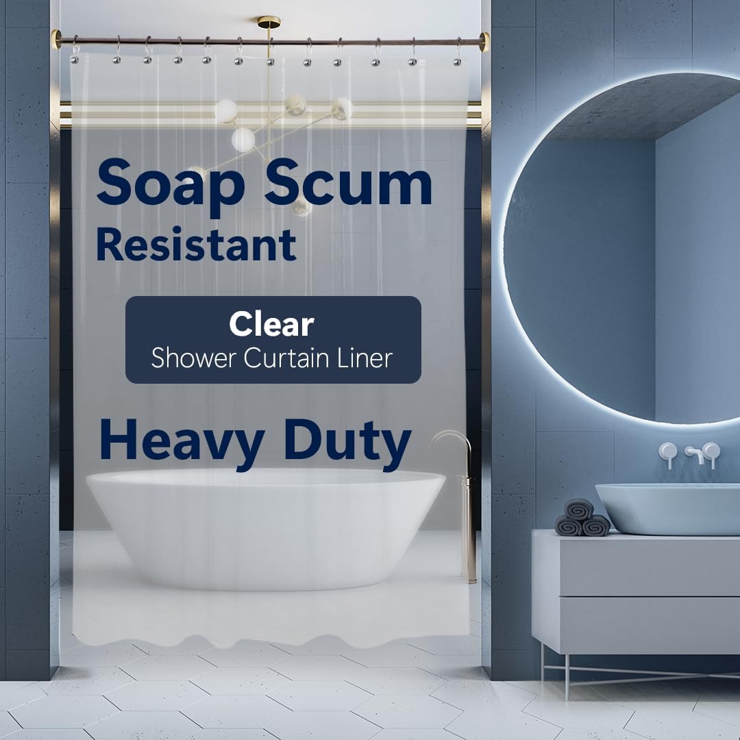Epica Heavy-Duty Clear Vinyl Shower Curtain Liner 72x72 - Strongest Waterproof Protection