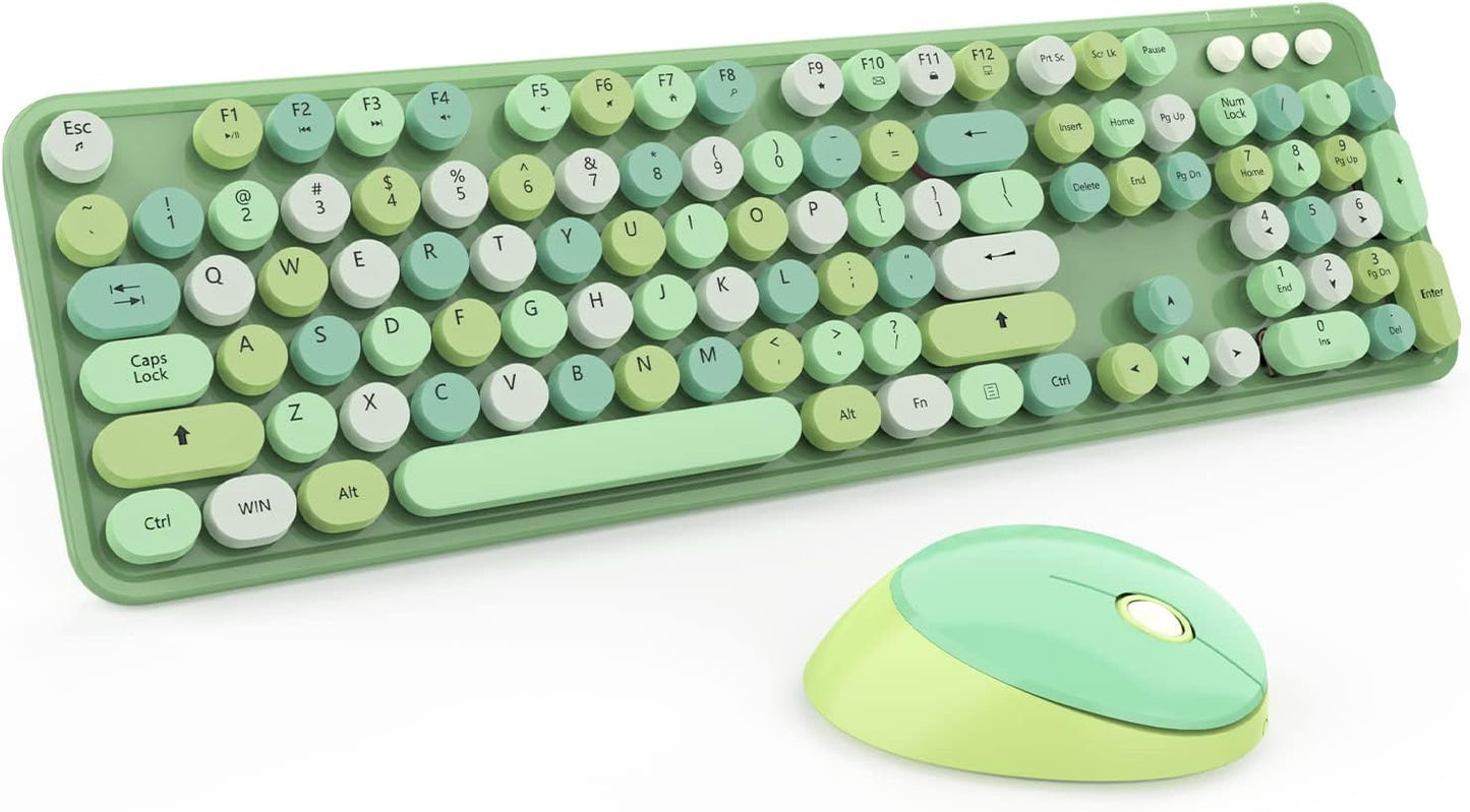 Wireless Keyboard and Mouse Combo with Cute Retro Design