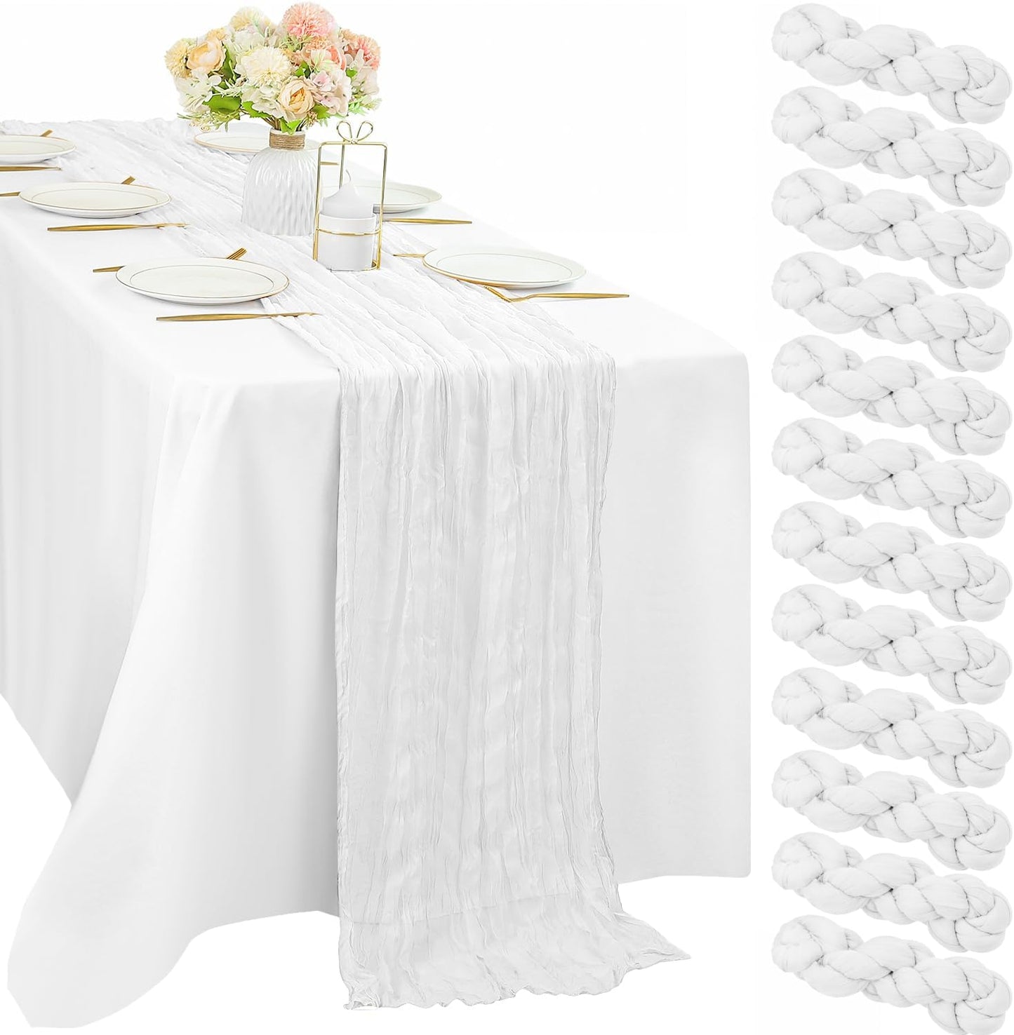 12 Pcs White Cheesecloth Table Runner for Rustic Decor Events
