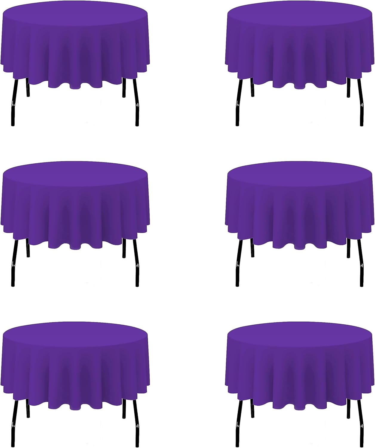 Purple Round Tablecloths for 30 to 54 Inch Tables - 6 Pack