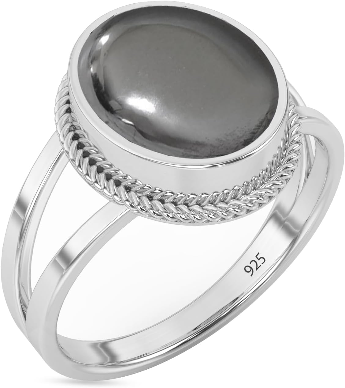 Sterling Silver 925 Ring for Women with Natural Hematite Gemstone