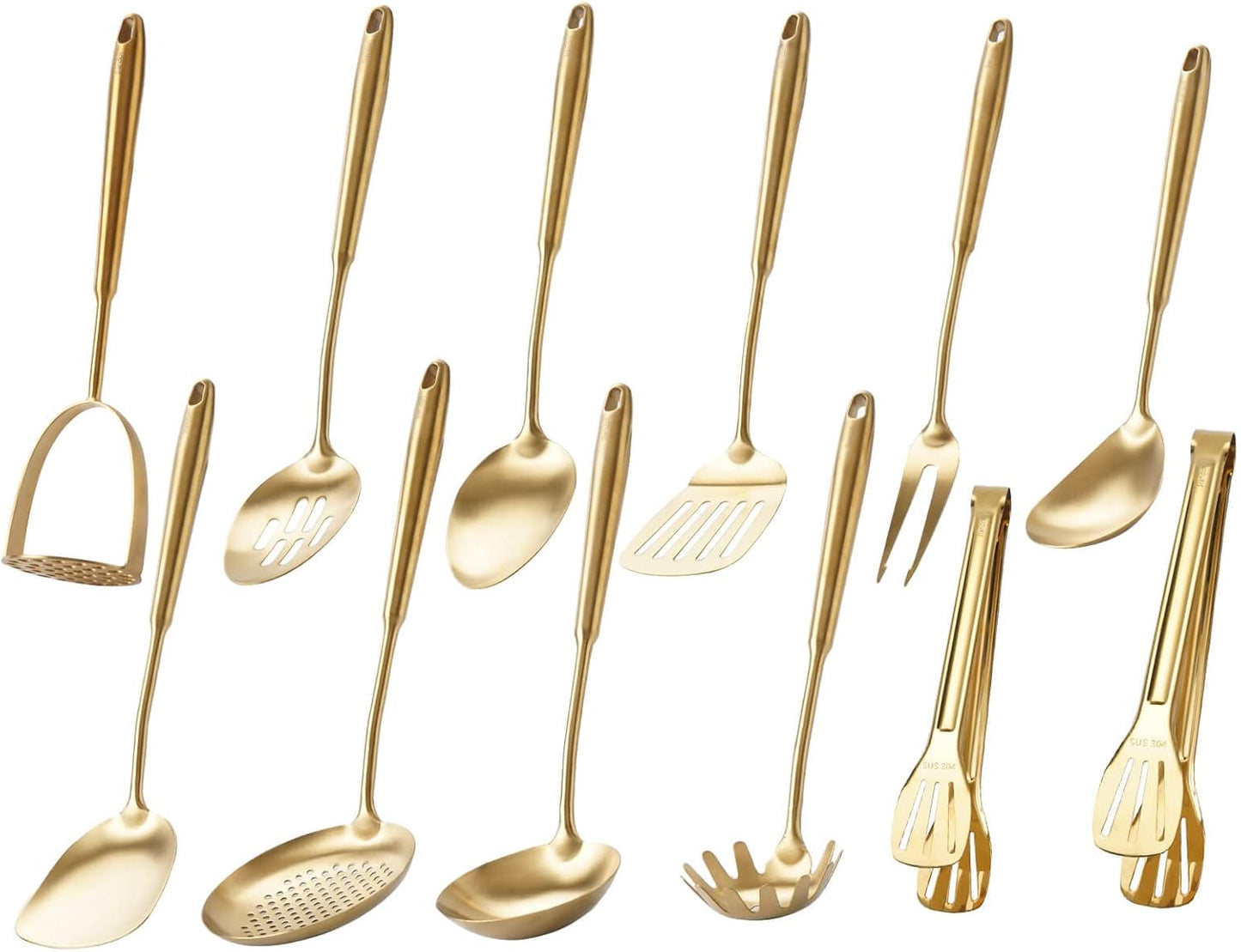 Gold Kitchen Utensils Set - 12 PCS Brass Matte Serving Tools