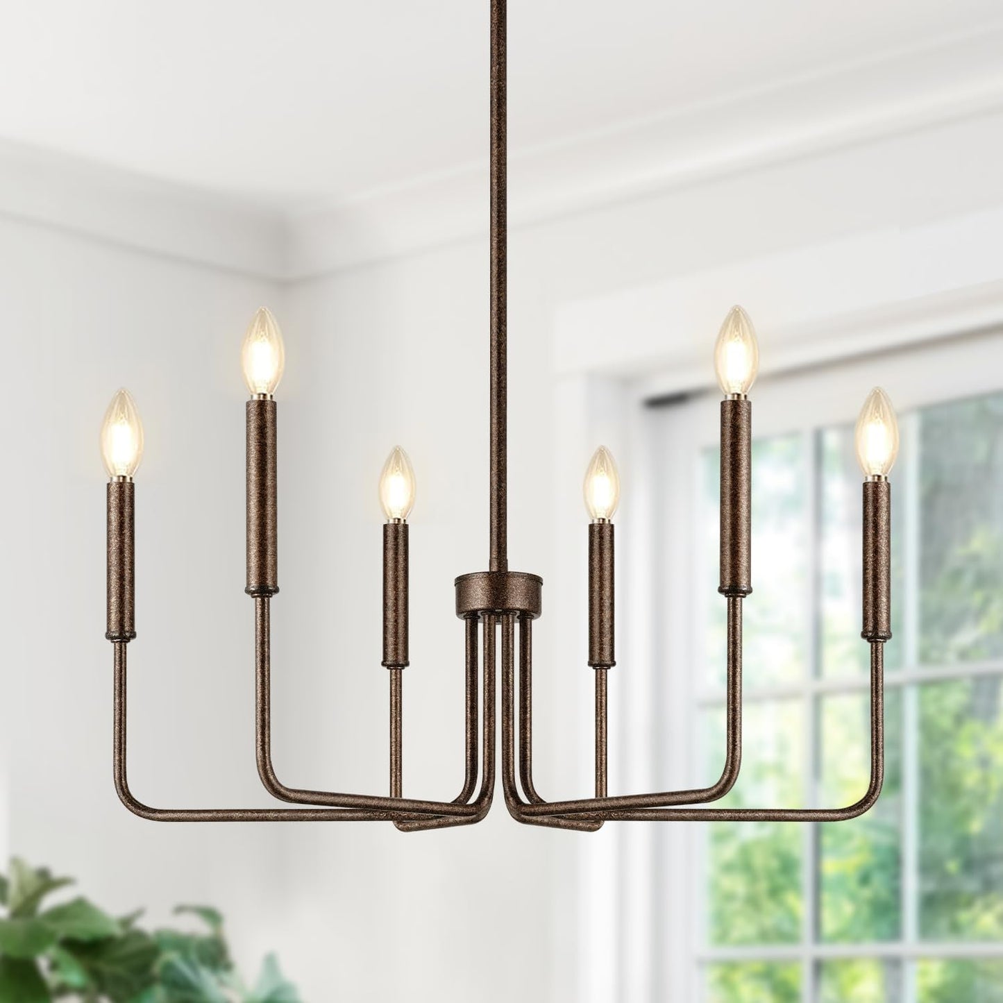 Rustic Brown Chandelier - 6-Light Vintage Candle Pendant Light