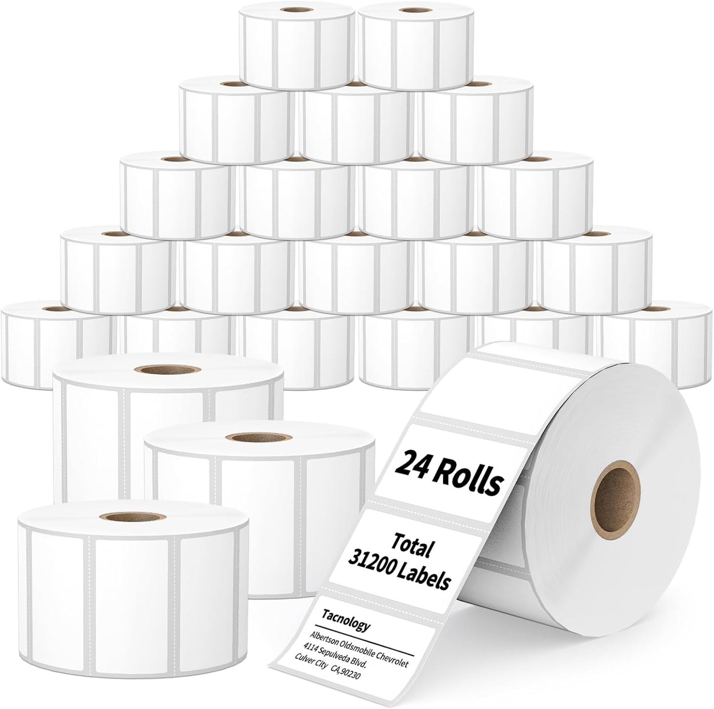 Tacnology Direct Thermal Labels - 24 Rolls of 1300 Labels Each