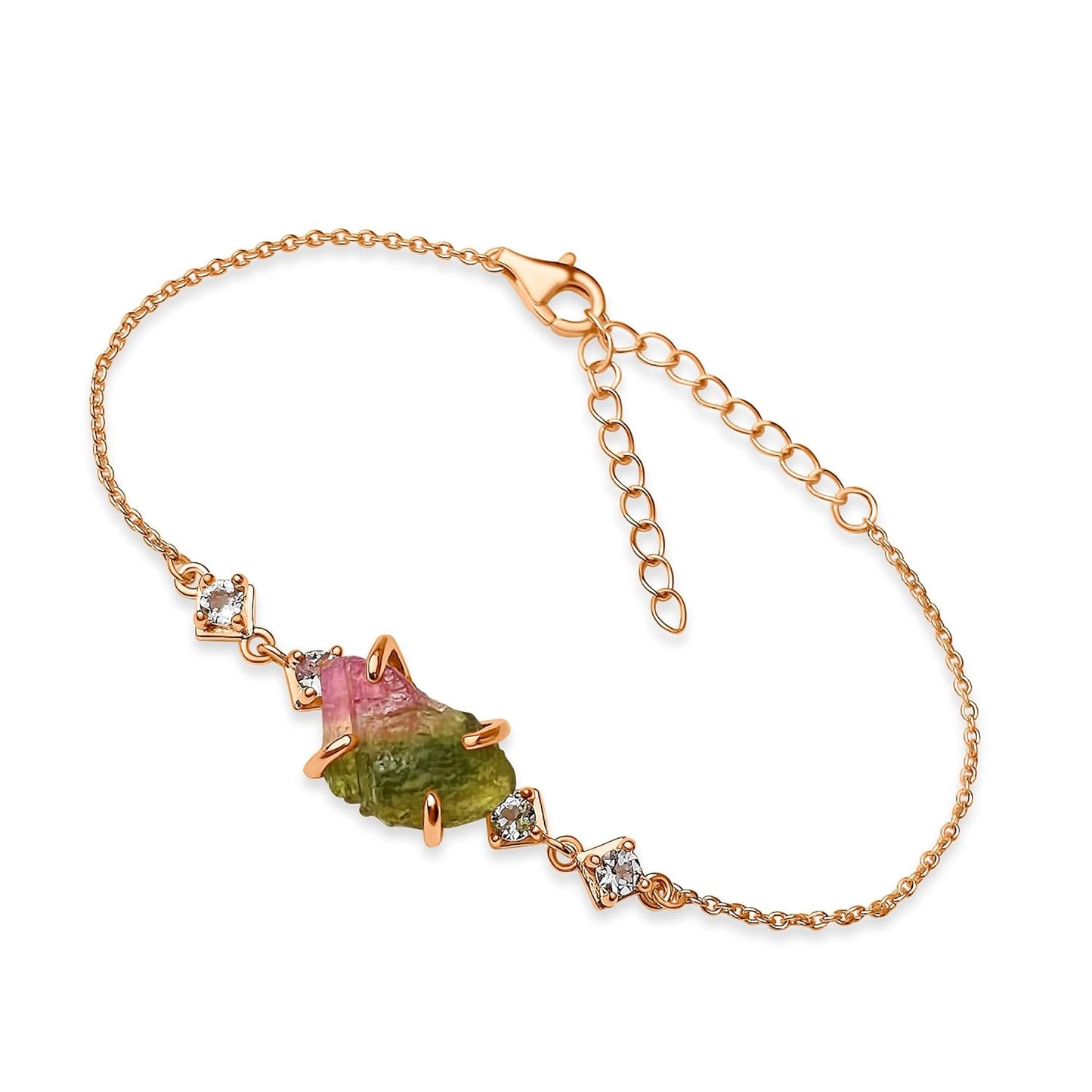 Raw Watermelon Tourmaline Chain Bracelet for Unique Birthstone Gift