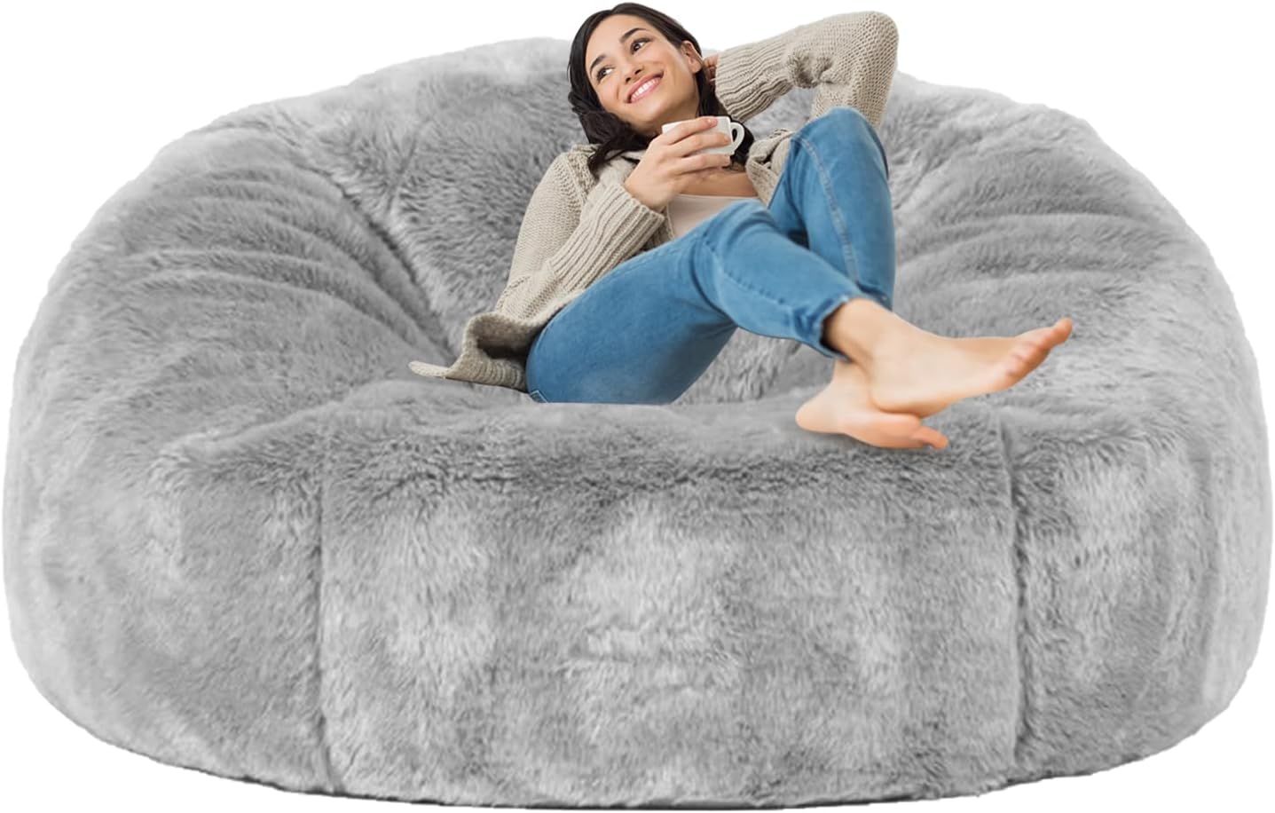 Taotique 7FT Faux Fur Bean Bag Cover - Washable & Cozy!